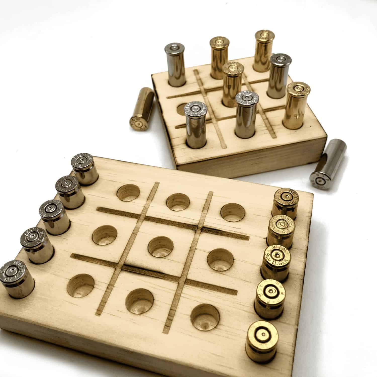 Bullet Casing Tic Tac Toe Games with wood board