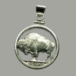 Buffalo Nickel Cut Coin Pendant with Silver Bezel