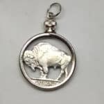 Buffalo Nickel Cut Coin Pendant with Steel Bezel