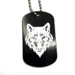 Laser Engraved Black Dog Tags Wolf