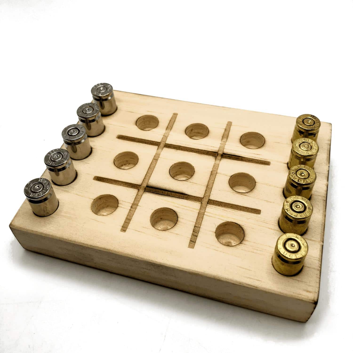 Bullet Casing 9mm Tic Tac Toe Game with deluxe wood board