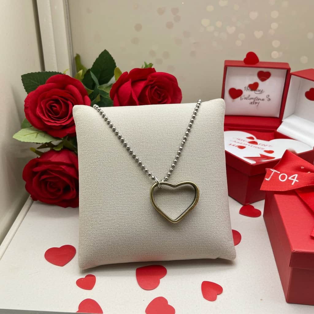 50 BMG Bullet Casing Heart Keychain Necklace in romantic valentines day setting