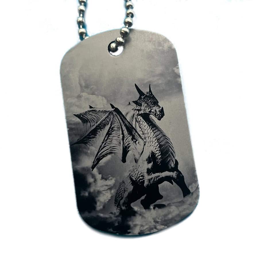 TIONEER Sterling Silver 925 Dark Dragon Scale Dog Tag Pendant For Men