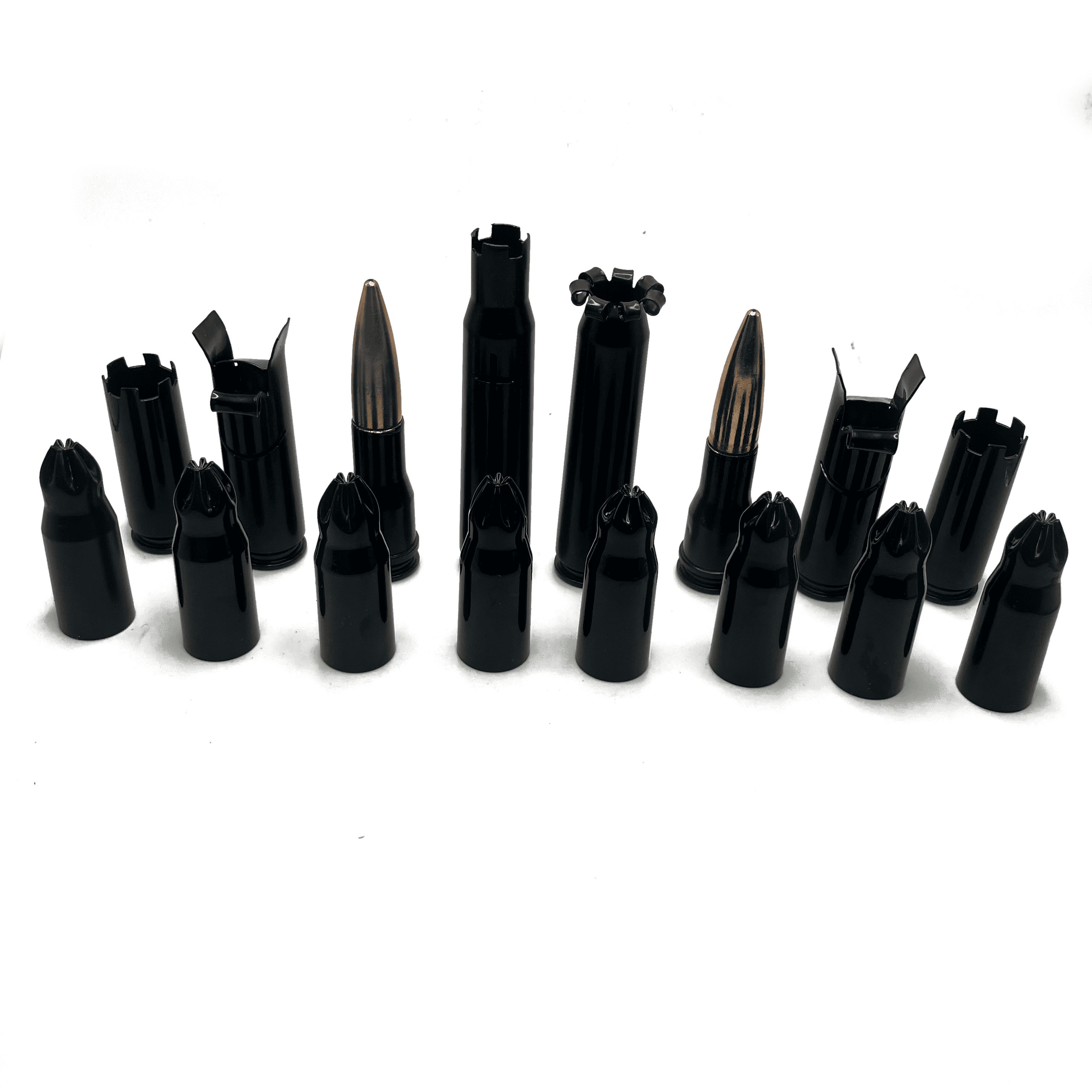 50 BMG Bullet Casing Chess Piece Set Black Pieces