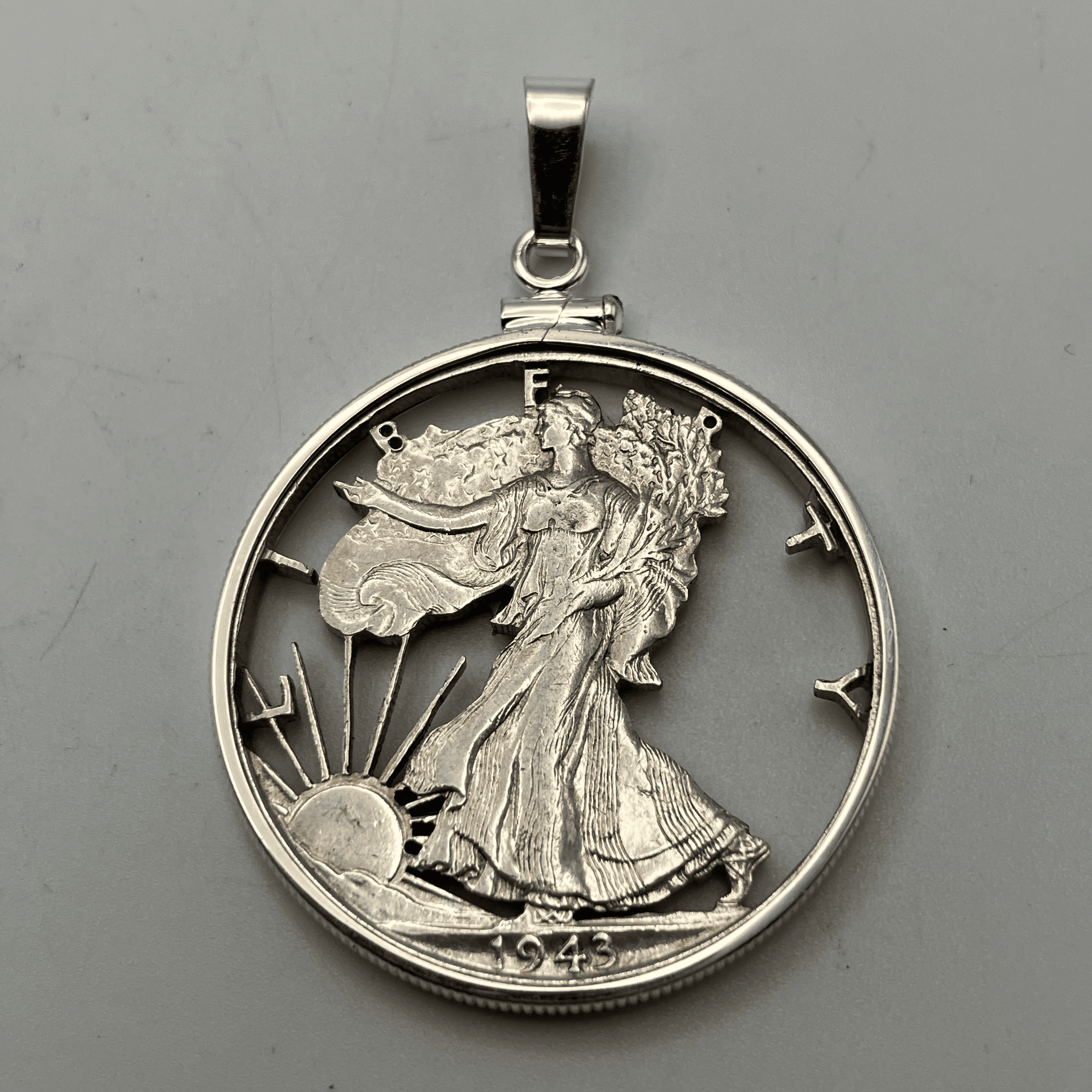 Silver Walking Liberty Cut Coin Pendant