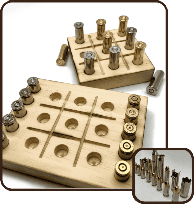 Bullet Casing Tic Tac Toe Games with wood board and Bullet Casing Chess Set