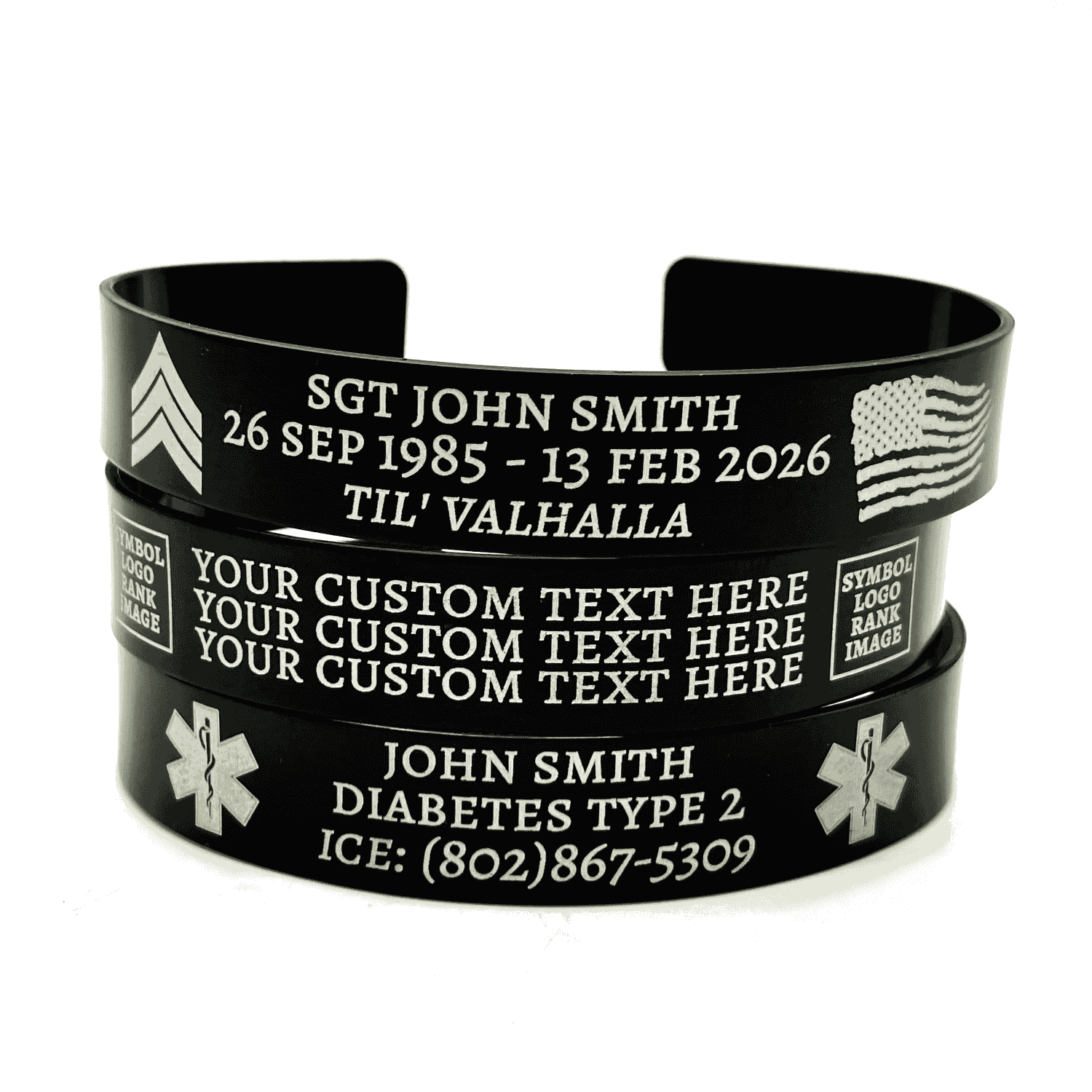 Memorial Bracelet Cuff Black Aluminum